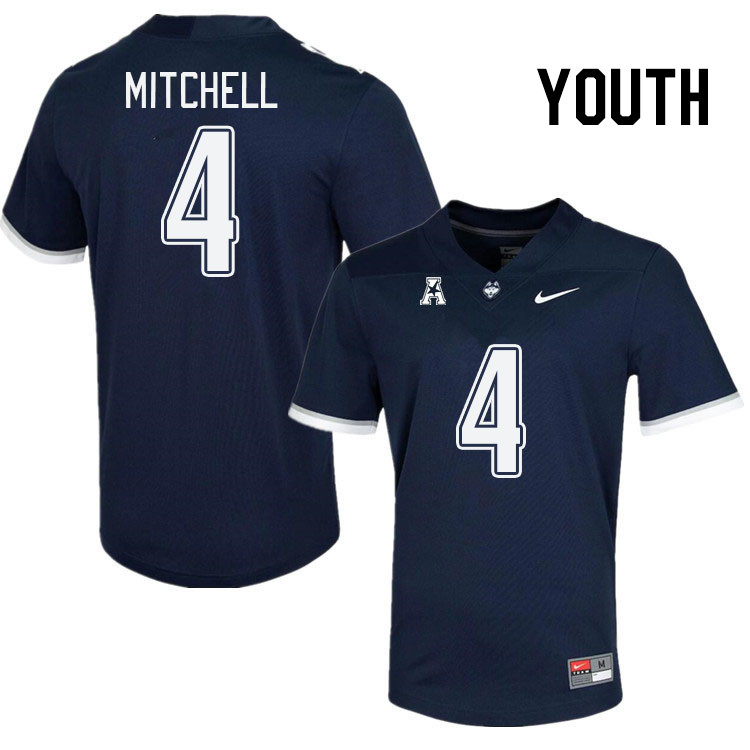 Youth #4 Jalen Mitchell Connecticut Huskies College Football Jerseys Stitched Sale-Navy - Click Image to Close